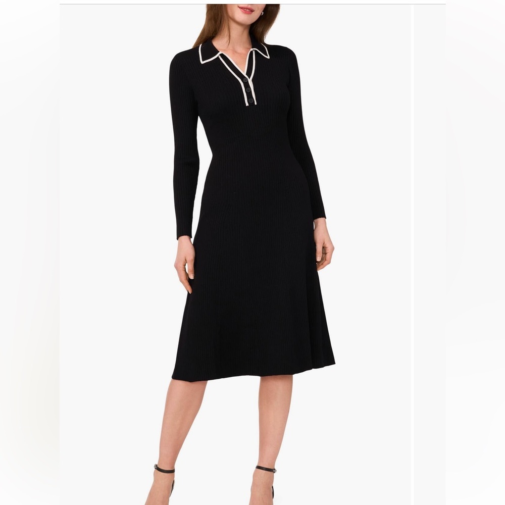 Halogen Contrast Trim Long-Sleeve Sweater Dress